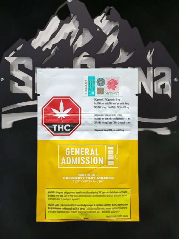 GENERAL ADMISSION - PASSION FRUIT MANGO THC & CBG SOFT 1:1 CHEWS - 16 GRAM