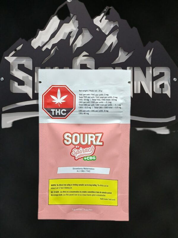 SOURZ BY SPINACH - STRAWBERRY WATERMELON 4:1 CBG:THC GUMMIES - 25 GRAM