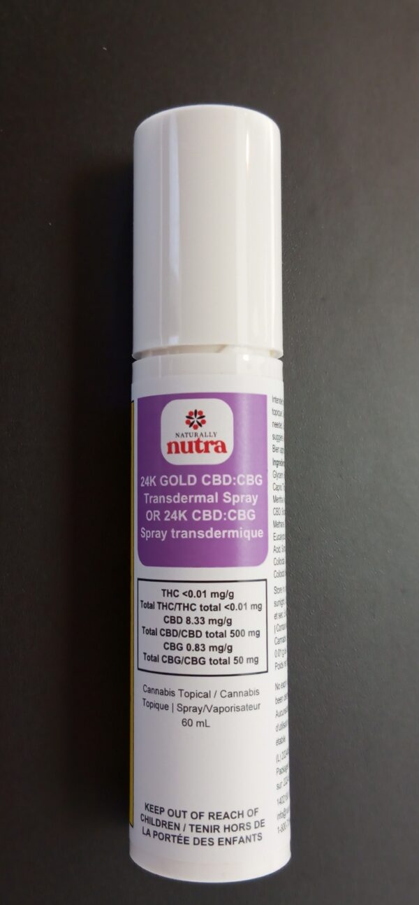 NATURALLY NUTRA - 24K GOLD CBD:CBG TRANSDERMAL SPRAY - 60 GRAM