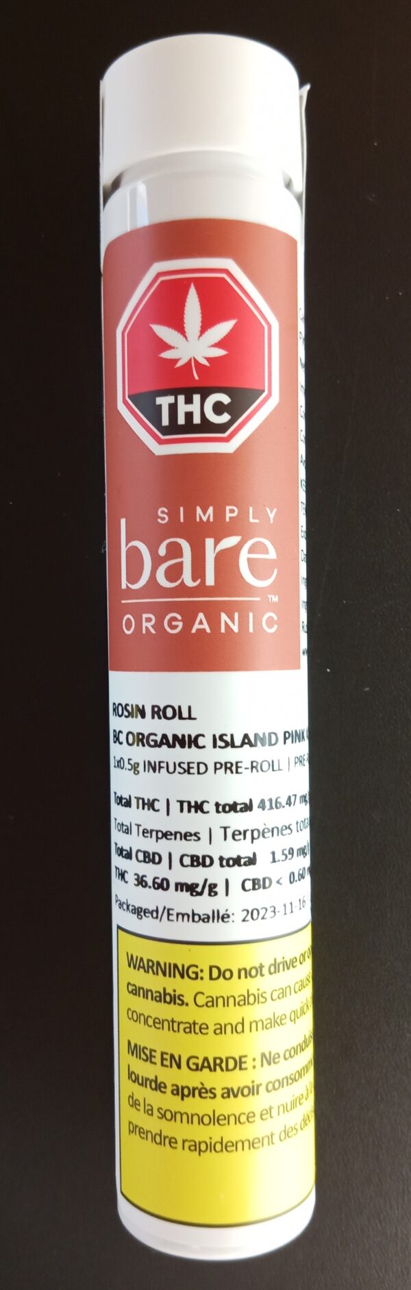 SIMPLY BARE - ISLAND PINK KUSH ROSIN INFUSED PRE-ROLL - 0.5 GRAM