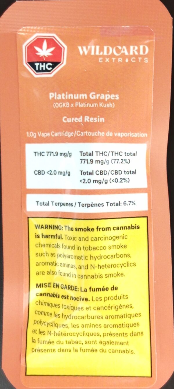WILDCARD EXTRACTS - PLATINUM GRAPES CURED RESIN VAPE CART - 1 GRAM