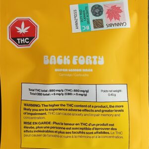 BACK FORTY - SUPER LEMON HAZE SATIVA CARTIDGE - 0.45 GRAM