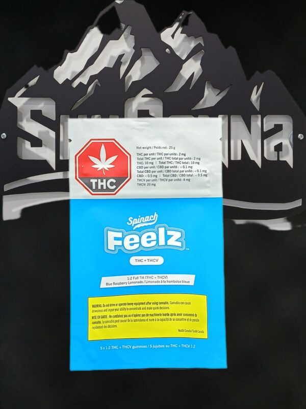 SPINACH FEELZ - THC+THCV BLUE RASPBERRY LEMONADE (FULL TILT) GUMMY - 25 GRAM