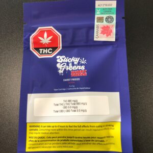 STICKY GREENS - STICKY GREENS - SWEET FREEZE VAPE CARTRIDGE - 1 GRAM