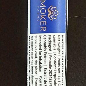 SMOKER FARMS - MASTER KUSH ULTRA HONEY OIL CARTRIDGE - 1 GRAM
