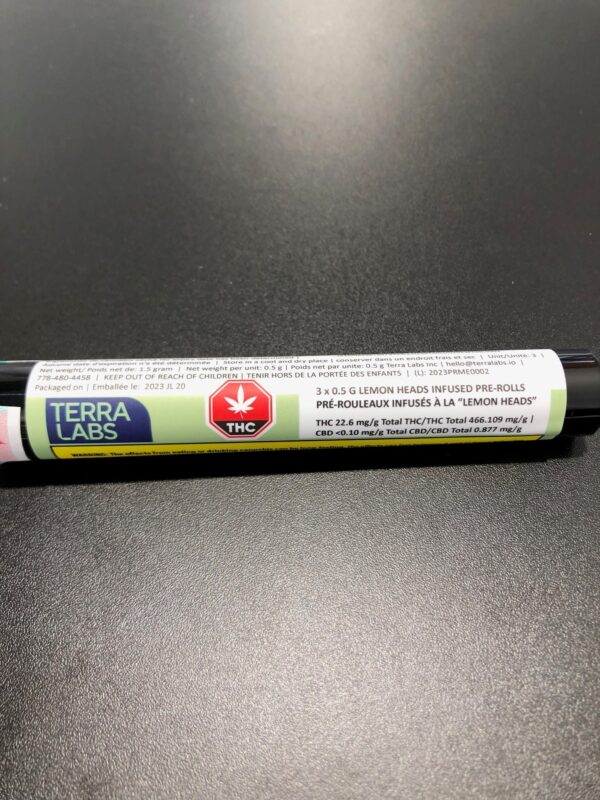 TERRA LABS - LEMON HEADS DIAMOND INFUSED PRE-ROLLS - 1.5 EACH