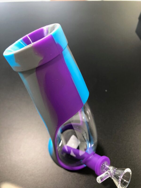 BLUE CURVED BOTTLED SHAPE SILICONE BONG