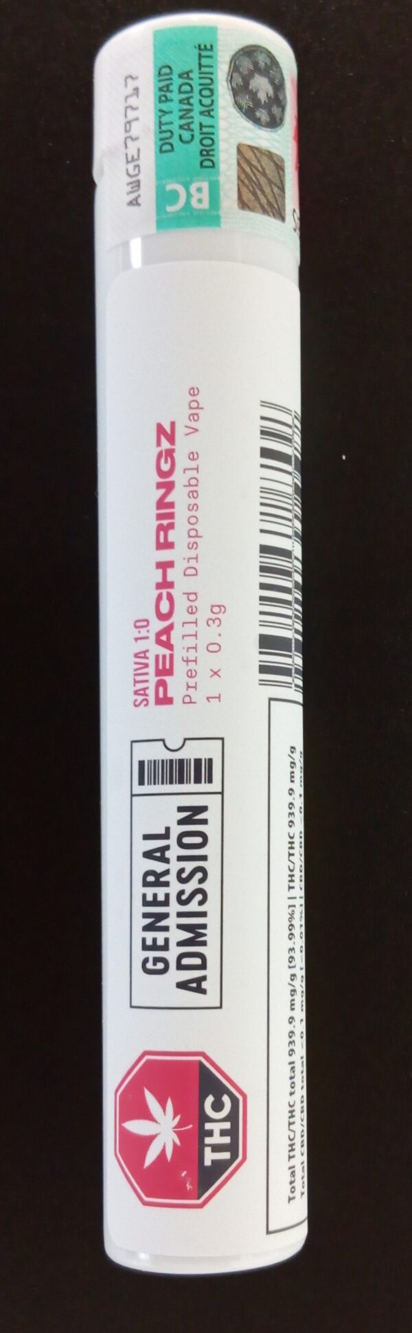 GENERAL ADMISSION - PEACH RINGZ DISPOSABLE VAPE - 0.3 GRAM
