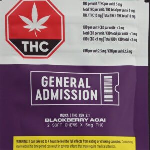 GENERAL ADMISSION - BLACKBERRY ACAI THC:CBN SOFT CHEWS - 16 GRAM