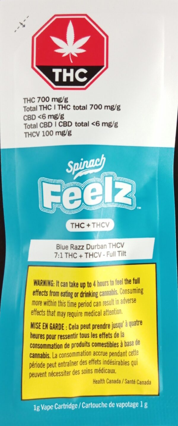 SPINACH FEELZ - BLUE RAZZ DURBAN THCV (FULL TILT) 1G VAPE - 1 GRAM