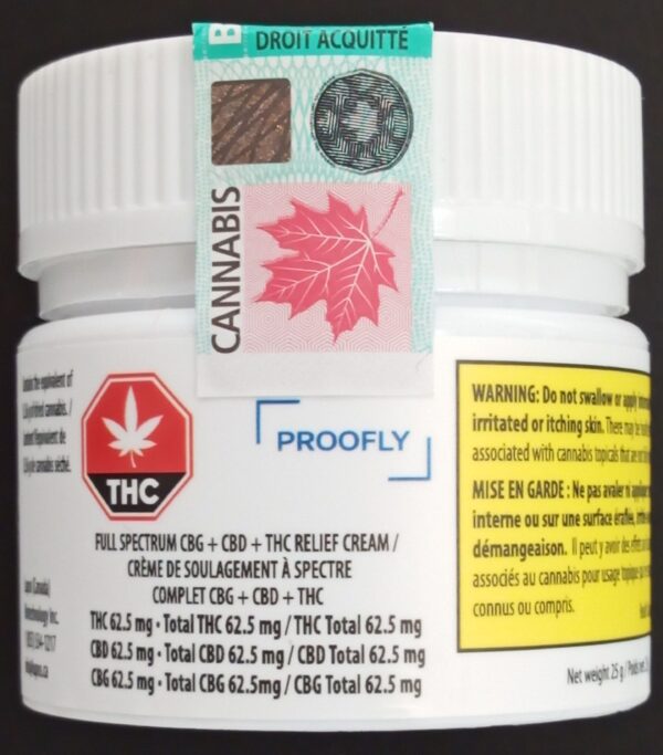 PROOFLY - FULL SPECTRUM CBG + CBD + THC RELIEF CREAM - 25 GRAM