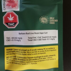 GREAT GARDENER FARMS - BARBARA BUD-LIVE ROSIN VAPE CARTRIDGE-1G - 1 GRAM