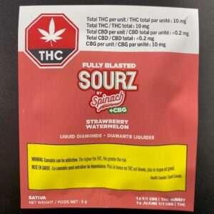 SOURZ BY SPINACH - FULLY BLASTED STRAWBERRY WATERMELON CBG:THC CHEWS - 5 GRAM