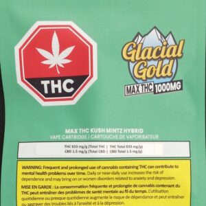 GLACIAL GOLD - MAX THC KUSH MINTZ HYBRID VAPE - 1.2 GRAM