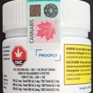 PROOFLY - FULL SPECTRUM CBG + CBD + THC RELIEF CREAM - 25 GRAM